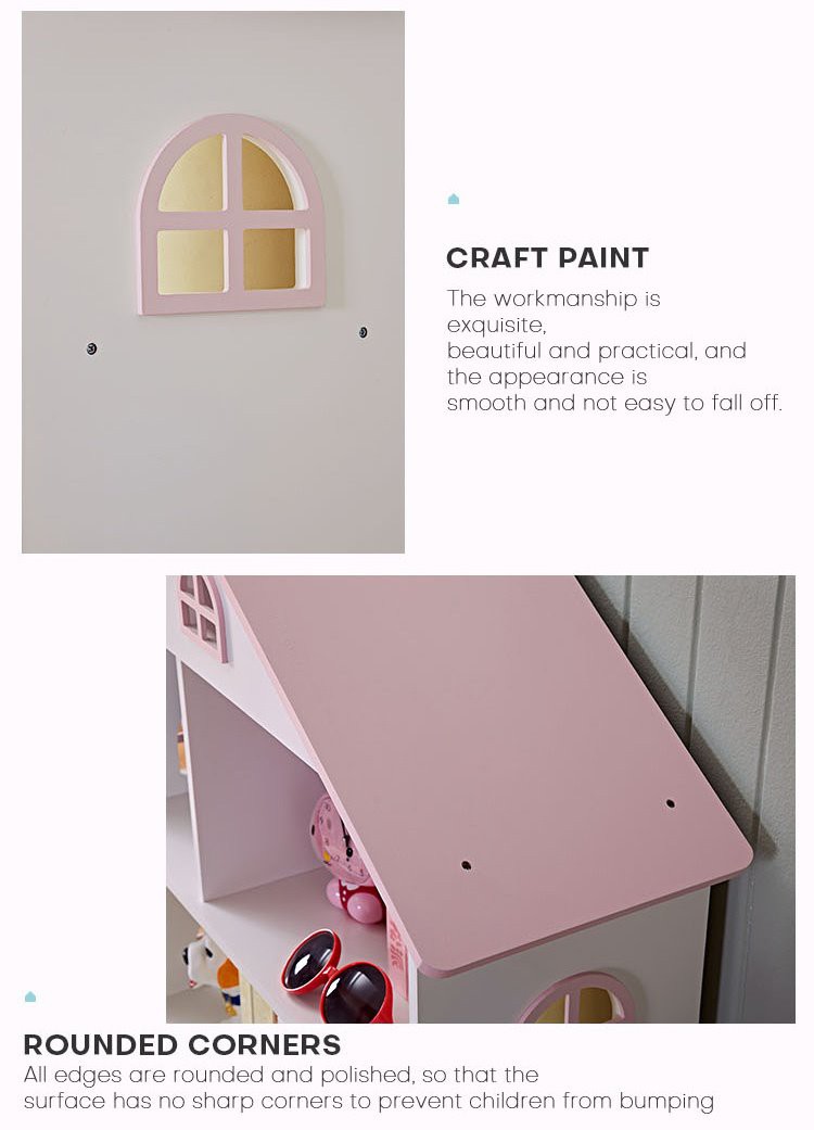 Pink Roof Three Tiers Kids Bookshelf (7)